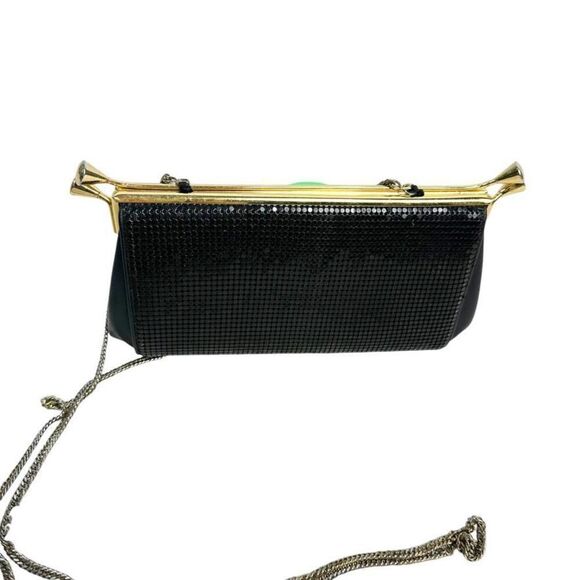 Whiting & Davis Black Mesh Bag Long Chainlink Crossbody Strap Elegant Vintage - Picture 4 of 11